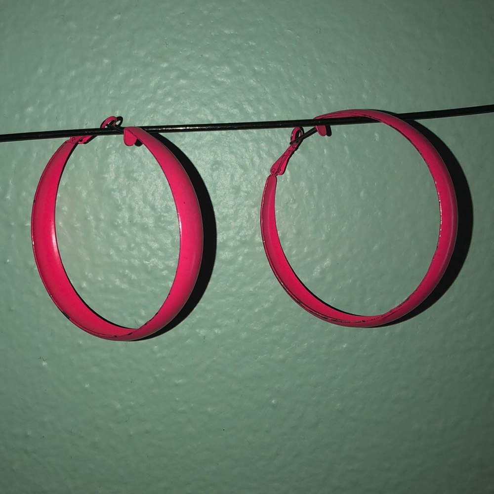 Large 💗 Pink Hoop Earrings